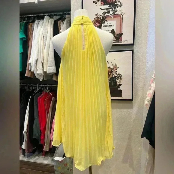 NWT SHEIN Haute Neck Tie Pleated Dress-Yellow-Size M - Picture 8 of 13